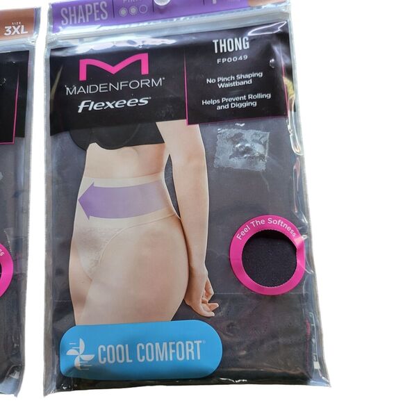 Maidenform Flexees Thong Underwear 3XL Womens Plus Size Shaping No Pinch 2 Pair - Picture 3 of 6